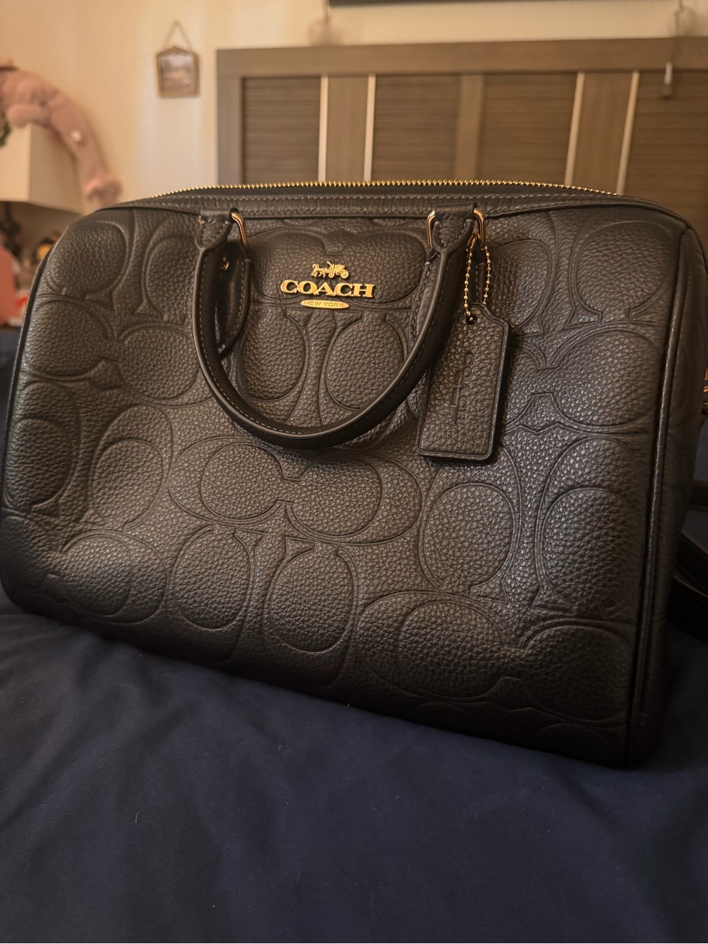 COACH Black Embossed Signature Pebbled Leather Satchel large Rowan - Picture 4 of 4